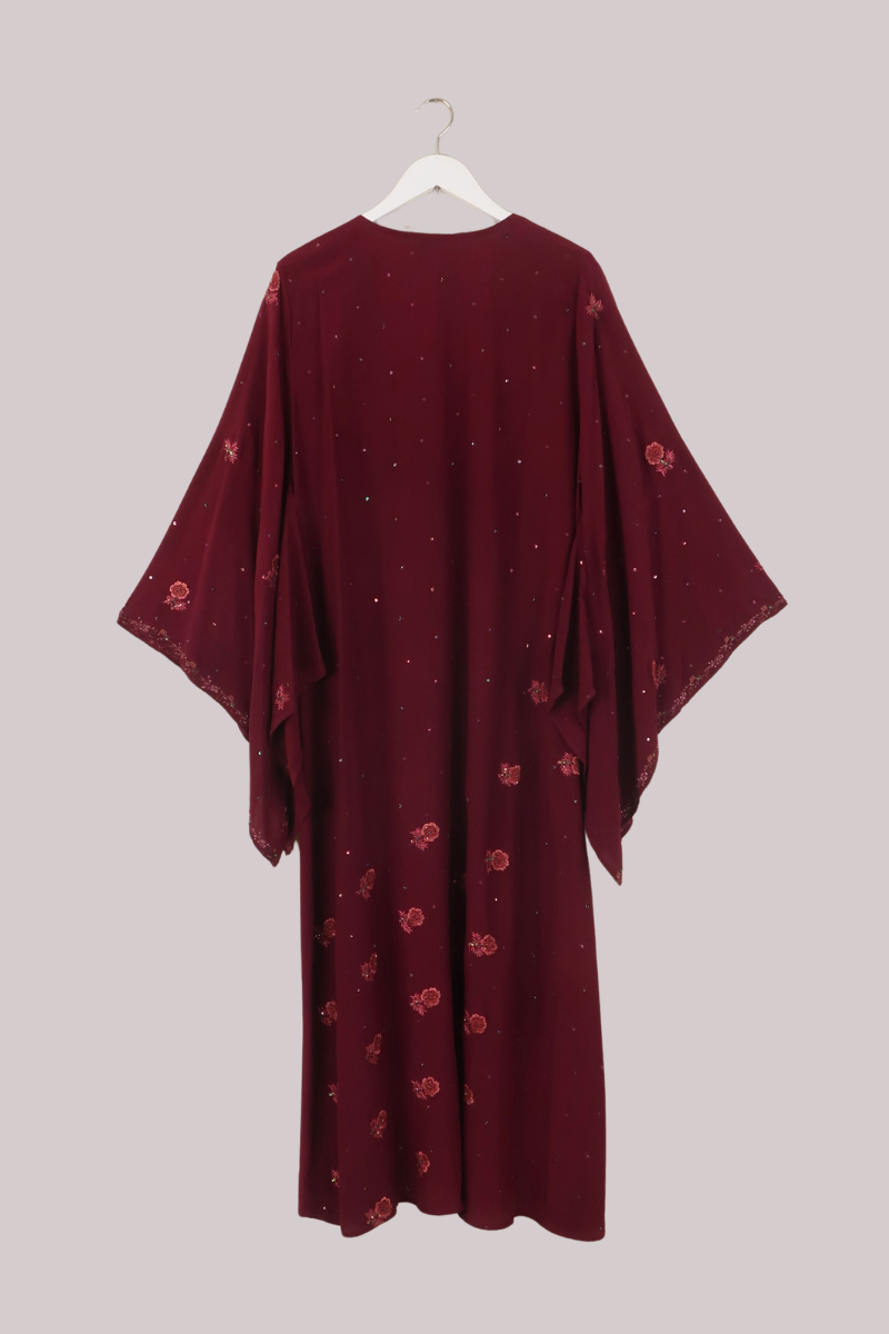 Cassidy Vintage Sheer Beaded Sari Gown in Falling Mulberry Leaves