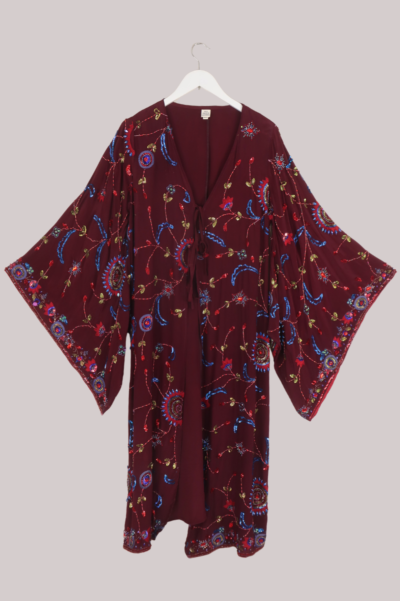Cassidy Vintage Sheer Beaded Sari Gown in Firework Night Florals