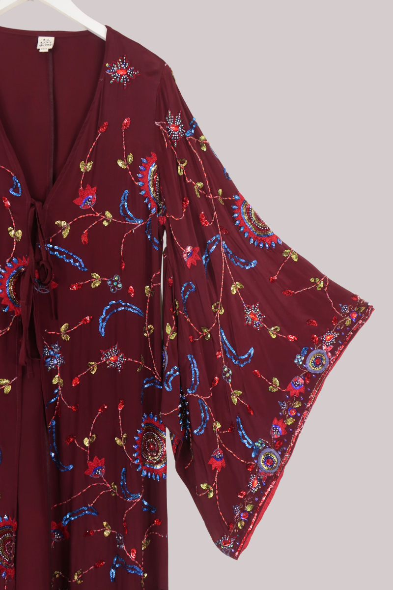 Cassidy Vintage Sheer Beaded Sari Gown in Firework Night Florals