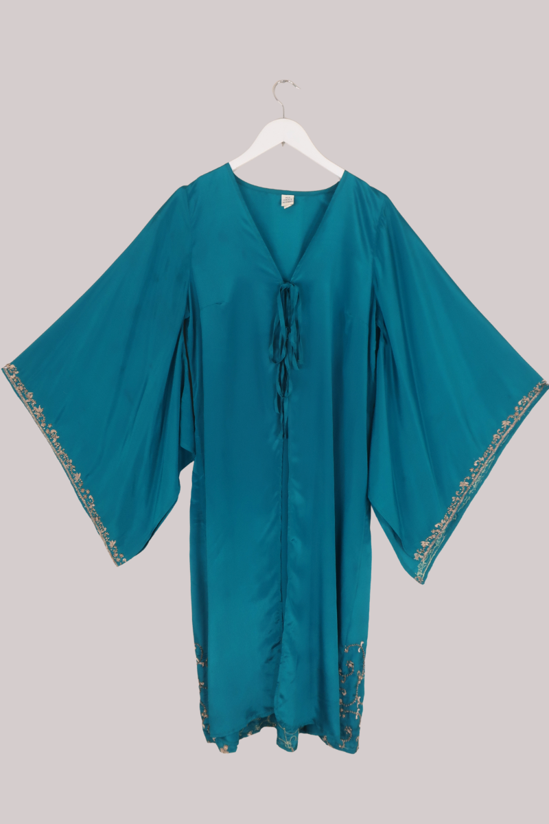 Cassidy Vintage Sheer Beaded Sari Gown in Golden Ocean