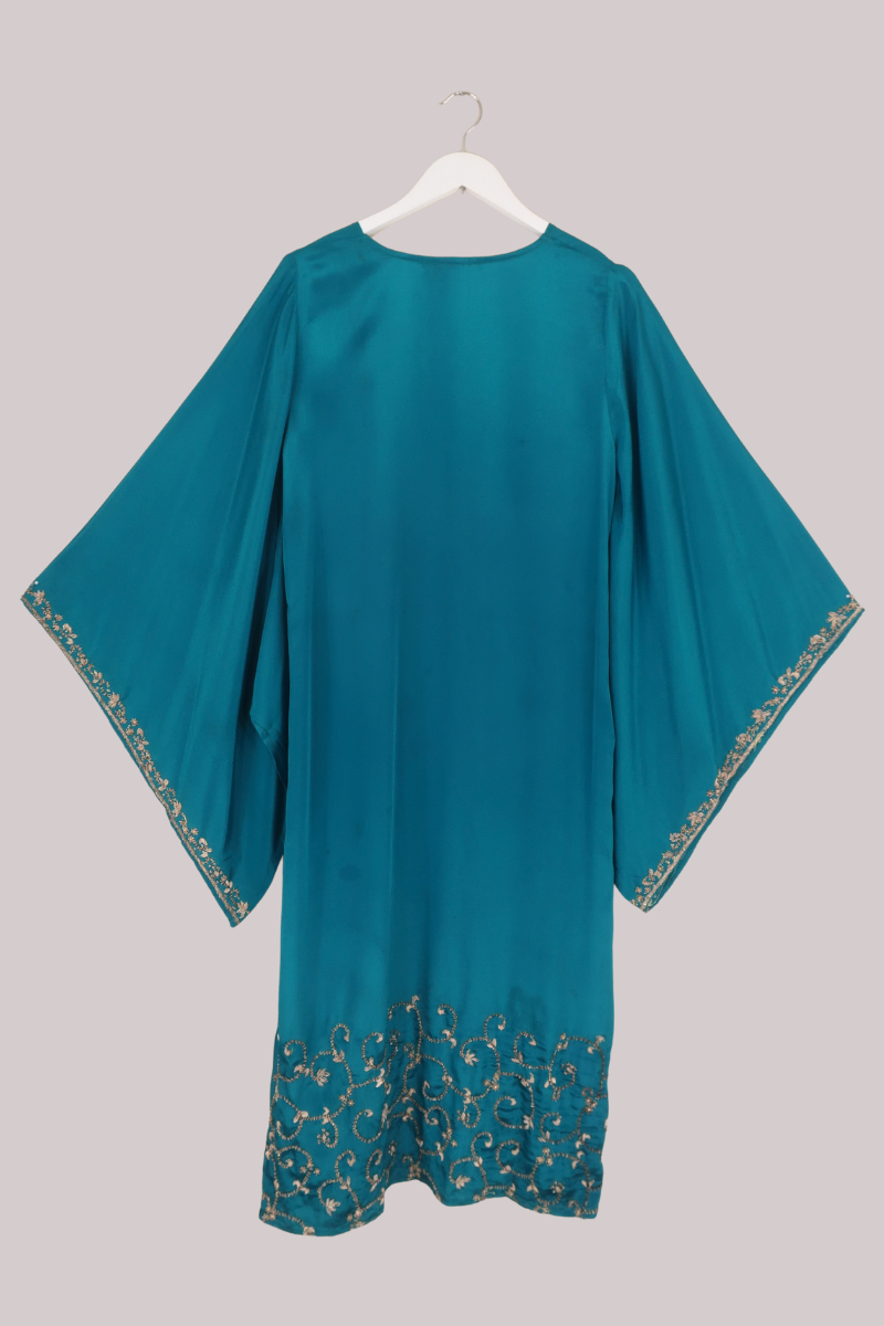 Cassidy Vintage Sheer Beaded Sari Gown in Golden Ocean