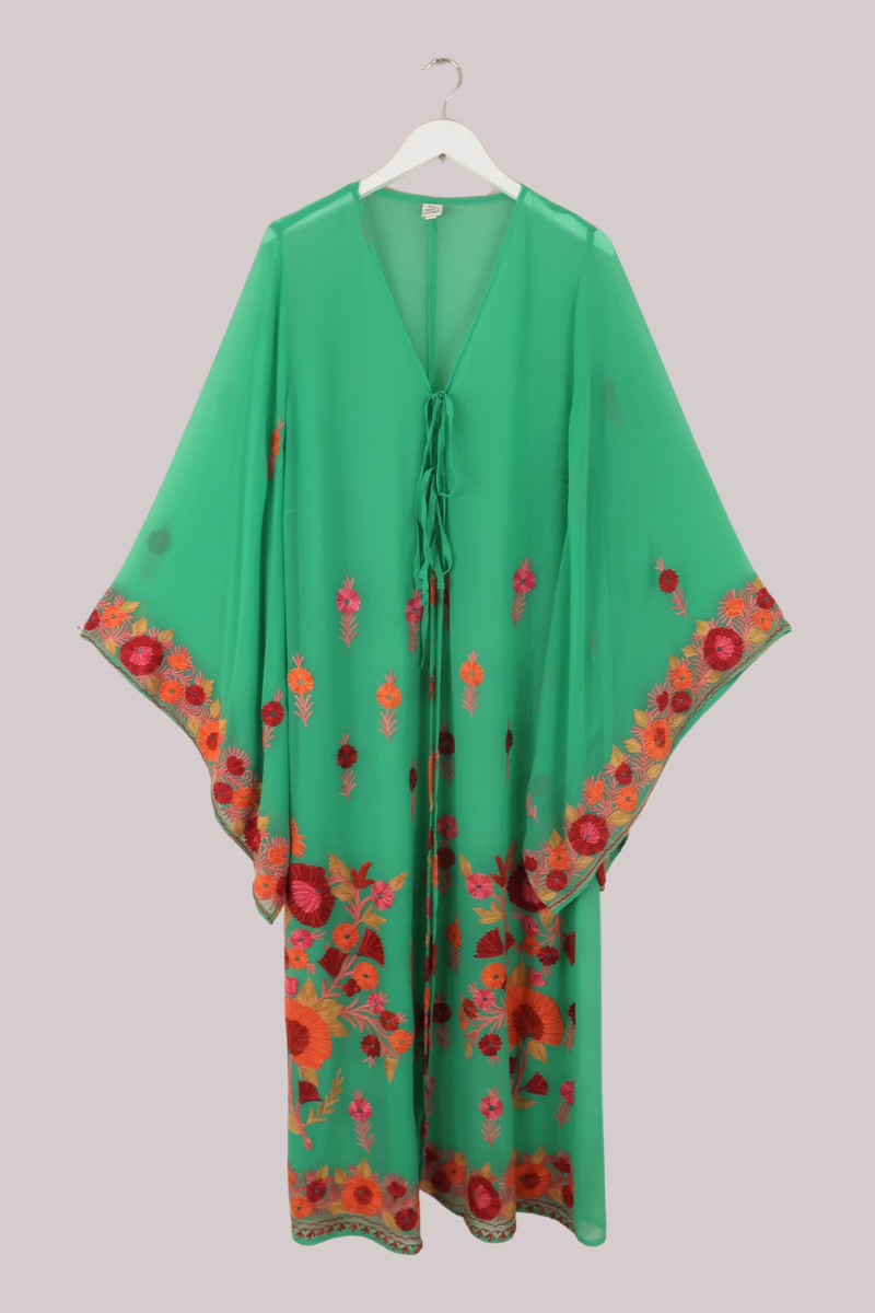 Cassidy Vintage Sheer Beaded Sari Gown in Grassy Flower Field