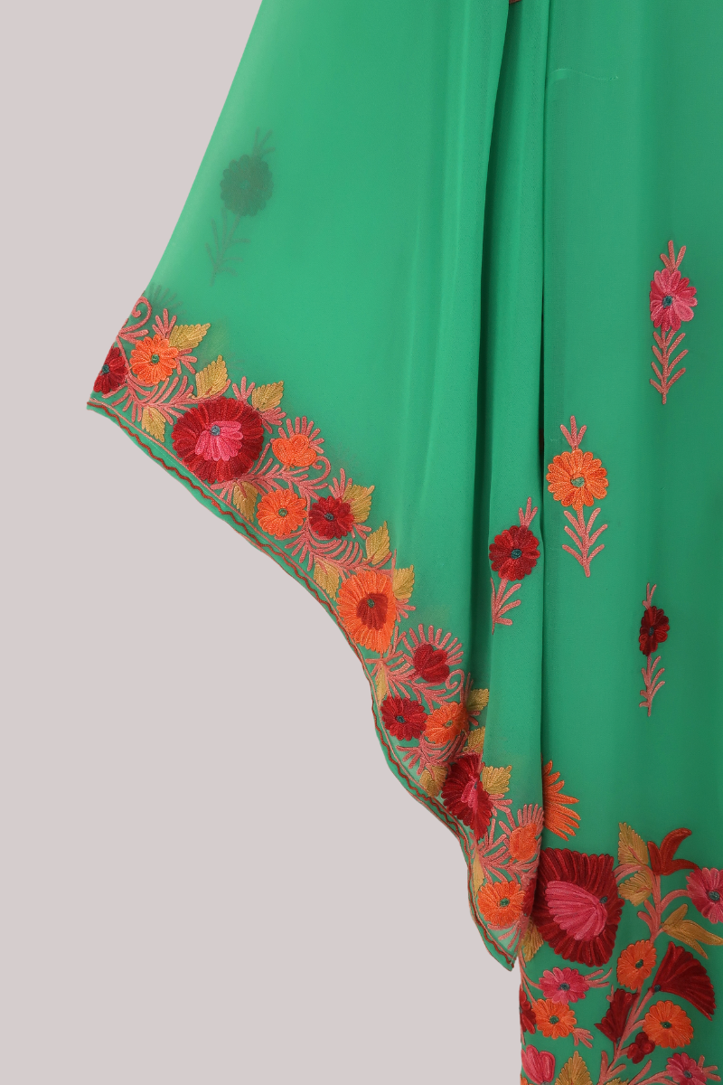 Cassidy Vintage Sheer Beaded Sari Gown in Grassy Flower Field