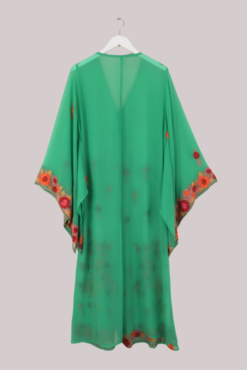 Cassidy Vintage Sheer Beaded Sari Gown in Grassy Flower Field