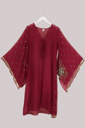 Cassidy Vintage Sheer Beaded Sari Gown in Lipstick Red