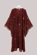 Cassidy Vintage Sheer Beaded Sari Gown in Merlot & Gold