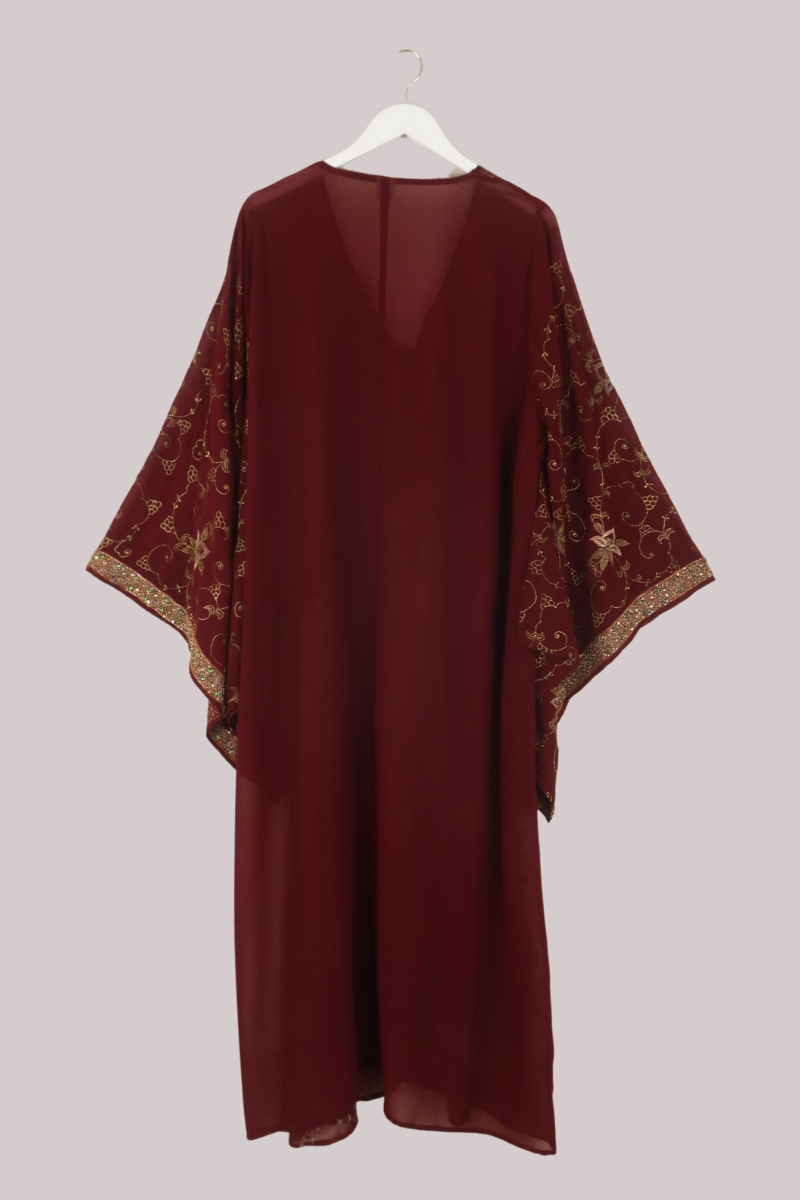 Cassidy Vintage Sheer Beaded Sari Gown in Merlot & Gold