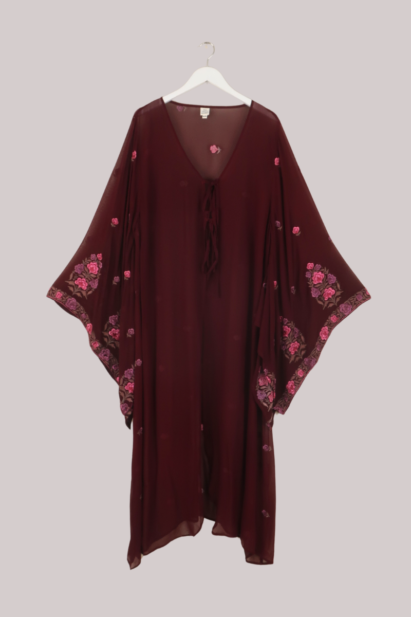 Cassidy Vintage Sheer Beaded Sari Gown in Orchid & Mahogany