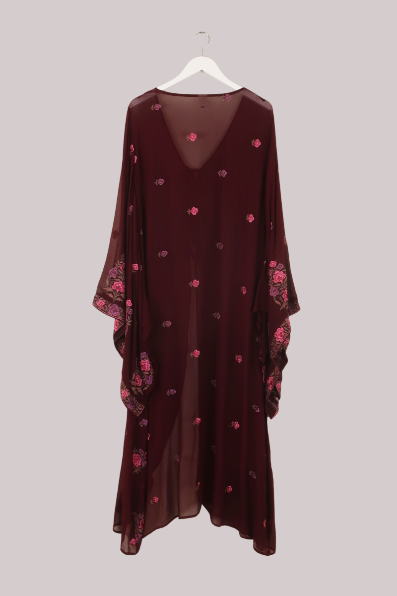 Cassidy Vintage Sheer Beaded Sari Gown in Orchid & Mahogany