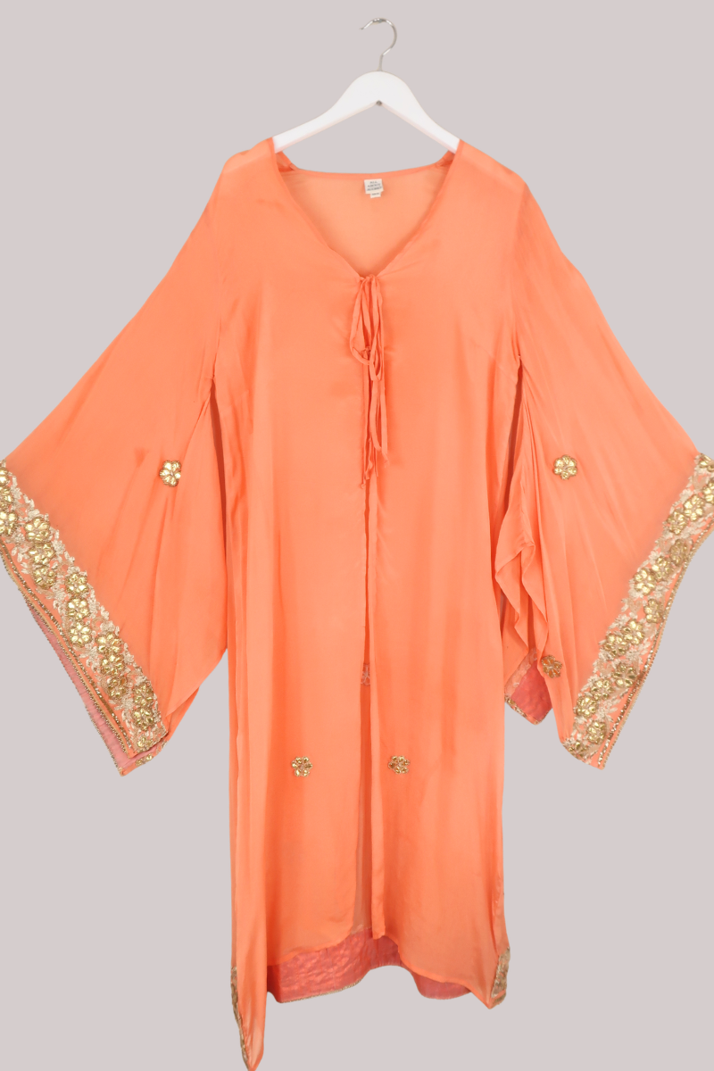 Cassidy Vintage Sheer Beaded Sari Gown in Peach Bellini