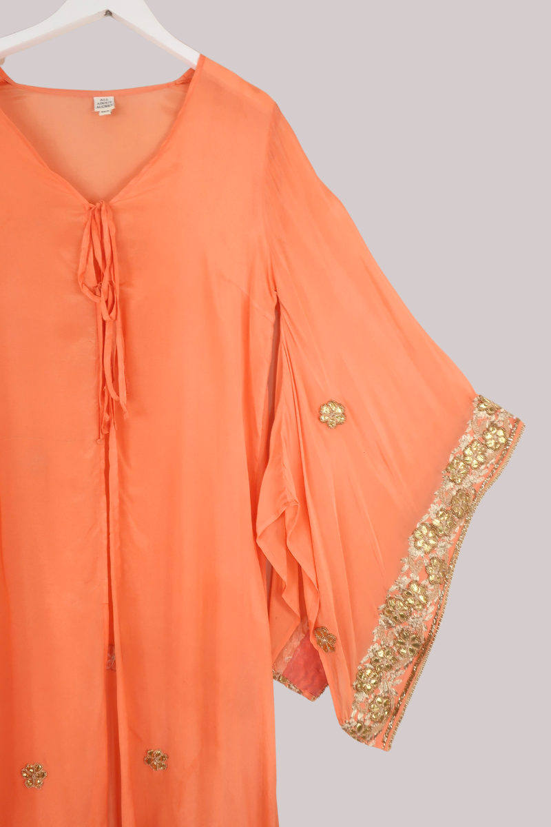 Cassidy Vintage Sheer Beaded Sari Gown in Peach Bellini