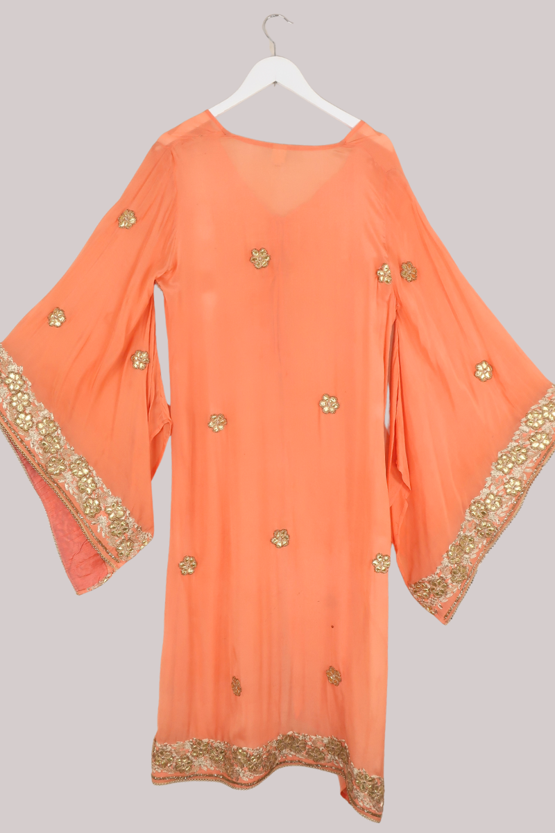 Cassidy Vintage Sheer Beaded Sari Gown in Peach Bellini
