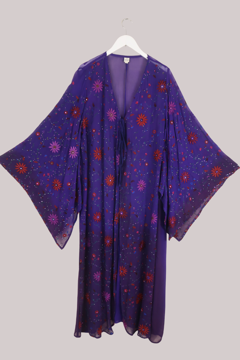 Cassidy Vintage Sheer Beaded Sari Gown in Purple Cosmos