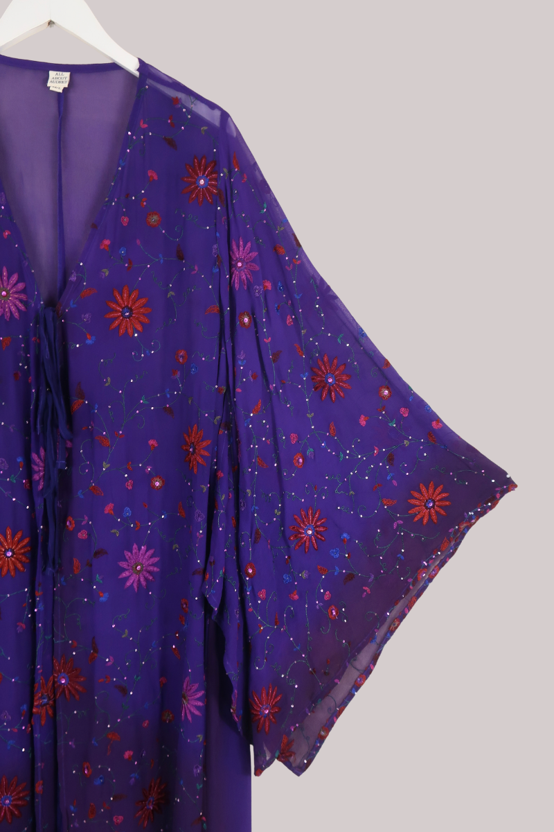 Cassidy Vintage Sheer Beaded Sari Gown in Purple Cosmos