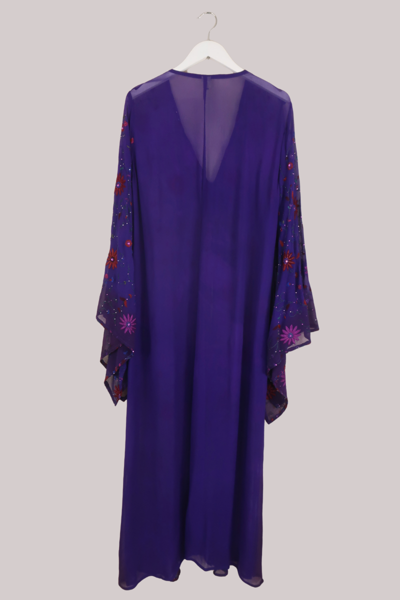 Cassidy Vintage Sheer Beaded Sari Gown in Purple Cosmos