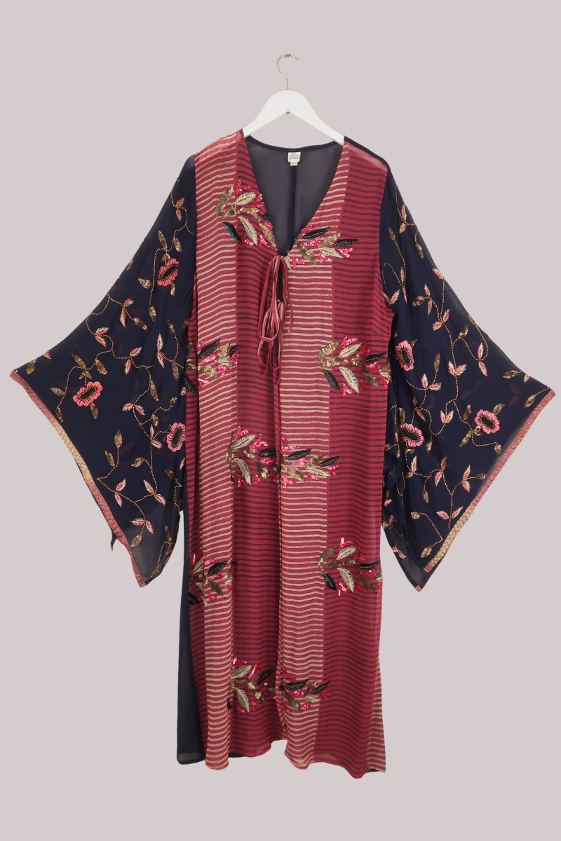 Cassidy Vintage Sheer Beaded Sari Gown in Rouge Blush Patchwork