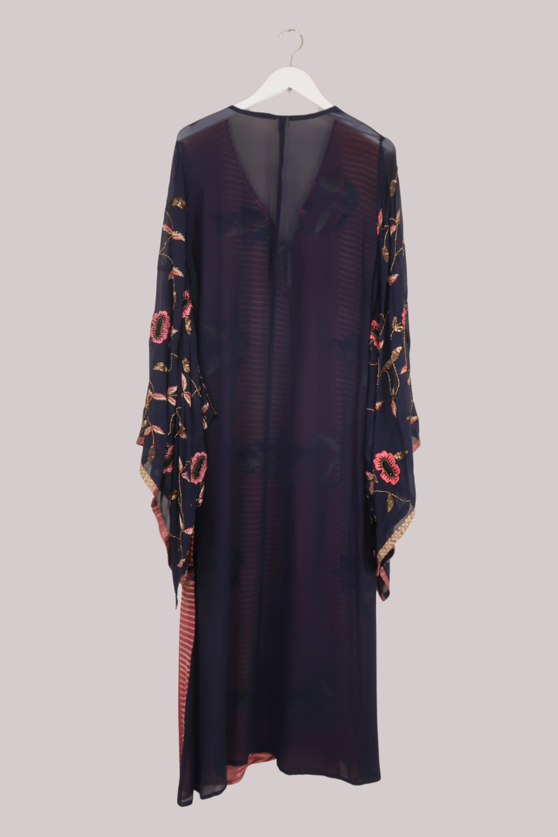 Cassidy Vintage Sheer Beaded Sari Gown in Rouge Blush Patchwork