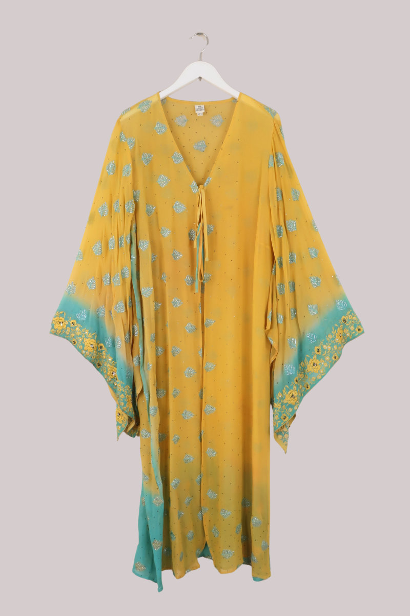 Cassidy Vintage Sheer Beaded Sari Gown in Shimmering Shoreline
