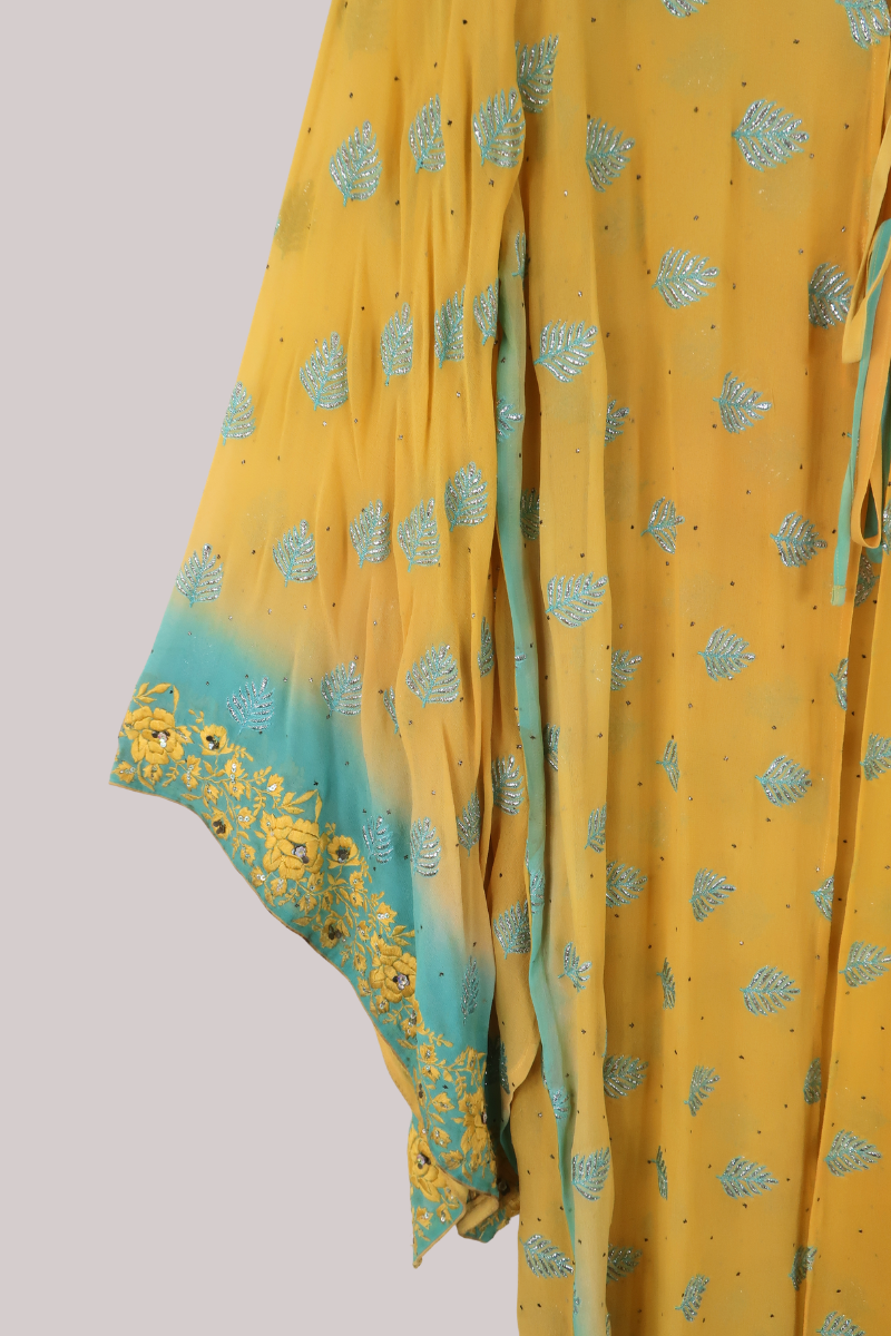 Cassidy Vintage Sheer Beaded Sari Gown in Shimmering Shoreline