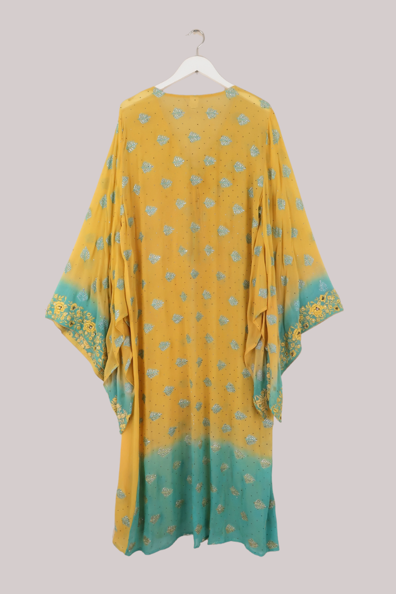 Cassidy Vintage Sheer Beaded Sari Gown in Shimmering Shoreline