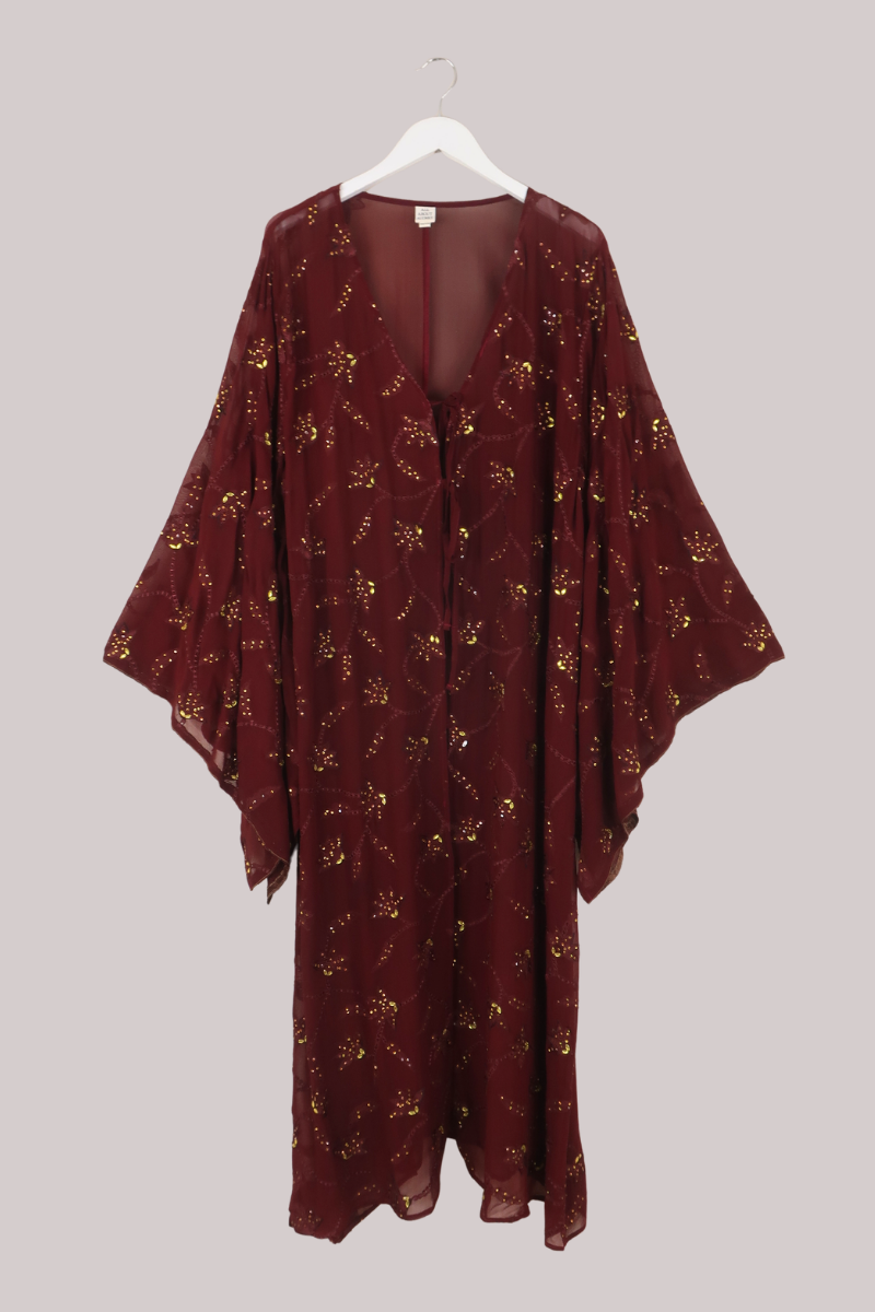 Cassidy Vintage Sheer Beaded Sari Gown in Shining Autumn Leaves