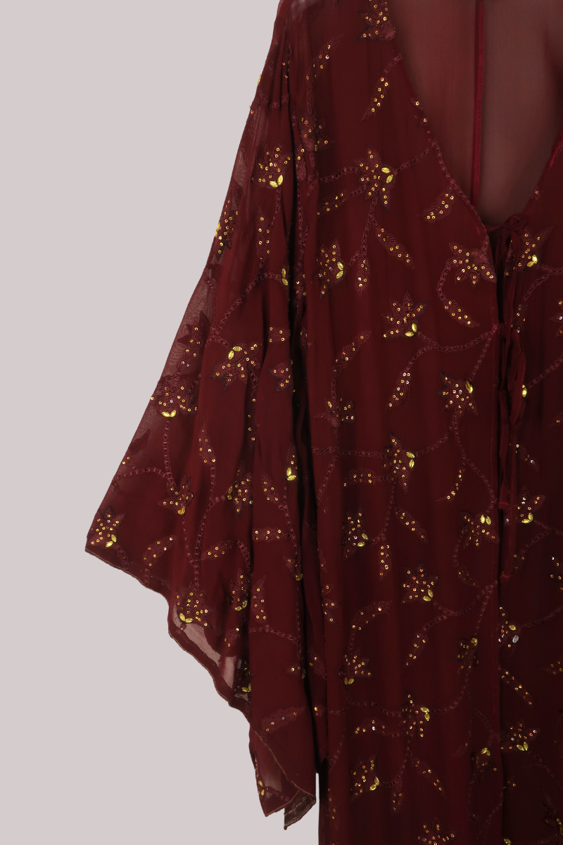 Cassidy Vintage Sheer Beaded Sari Gown in Shining Autumn Leaves