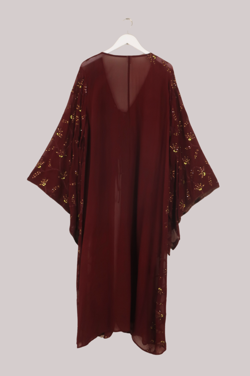 Cassidy Vintage Sheer Beaded Sari Gown in Shining Autumn Leaves