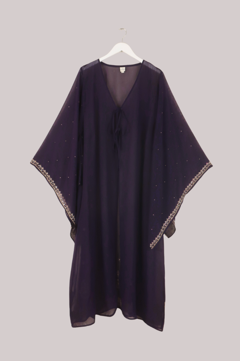 Cassidy Vintage Sheer Beaded Sari Gown in Starry Lavender Sky