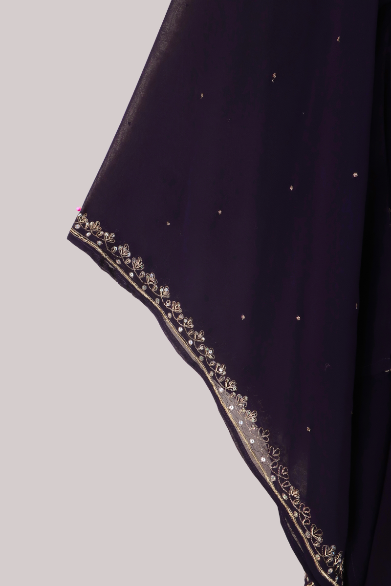 Cassidy Vintage Sheer Beaded Sari Gown in Starry Lavender Sky