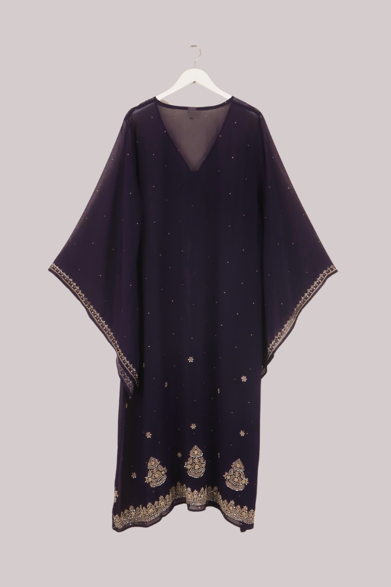 Cassidy Vintage Sheer Beaded Sari Gown in Starry Lavender Sky