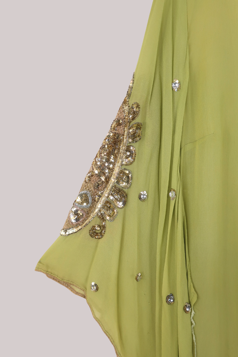 Cassidy Vintage Sheer Beaded Sari Gown in Tinkerbell Green