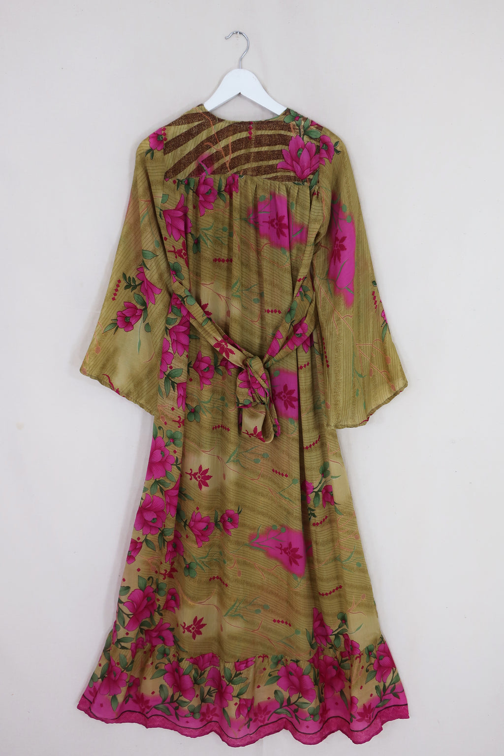 Lunar Maxi Dress - Vintage Sari - Golden Sand Spring Floral - Size XXS