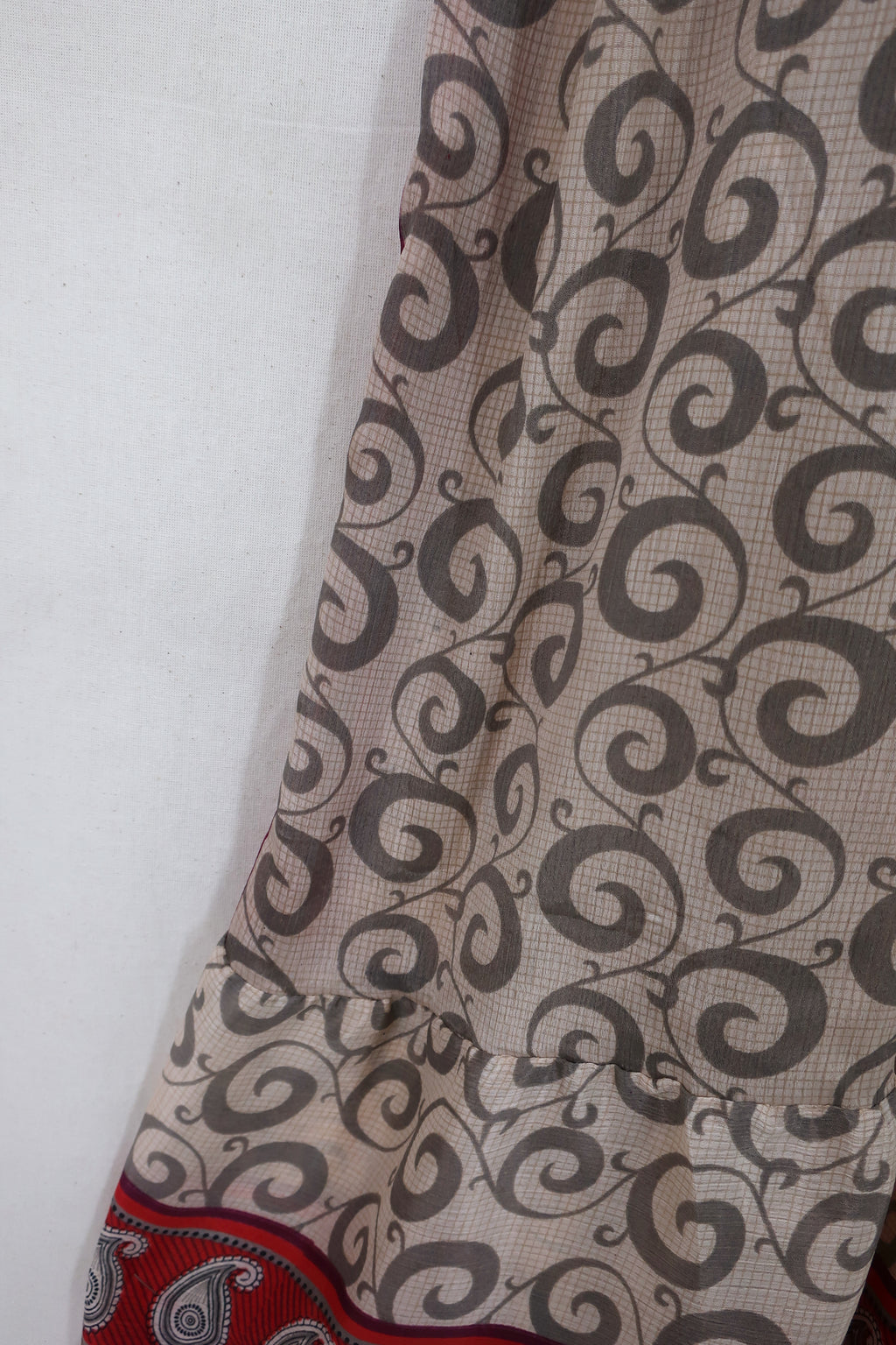Lunar Maxi Dress - Vintage Sari - Cream & Crimson Paisley - Size XS