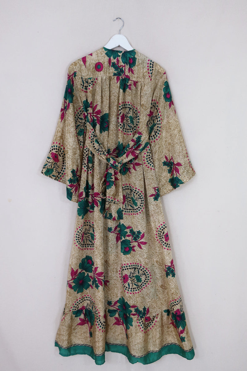 Lunar Maxi Dress - Vintage Sari - Antique Gold Blossom - Size XS