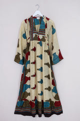Lunar Maxi Dress - Vintage Sari - Honey Pot Print - Size XS