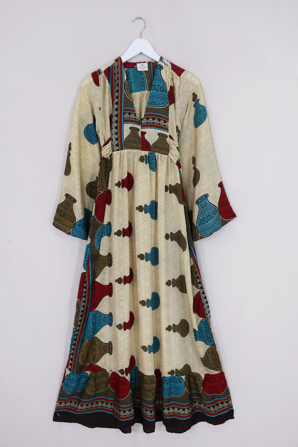 Lunar Maxi Dress - Vintage Sari - Honey Pot Print - Size XS