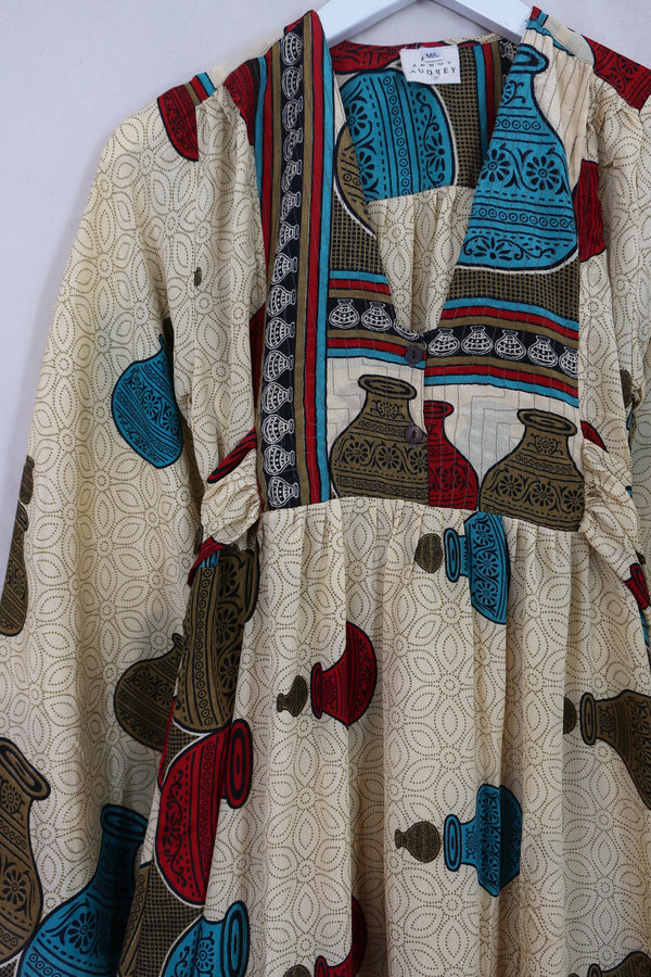Lunar Maxi Dress - Vintage Sari - Honey Pot Print - Size XS