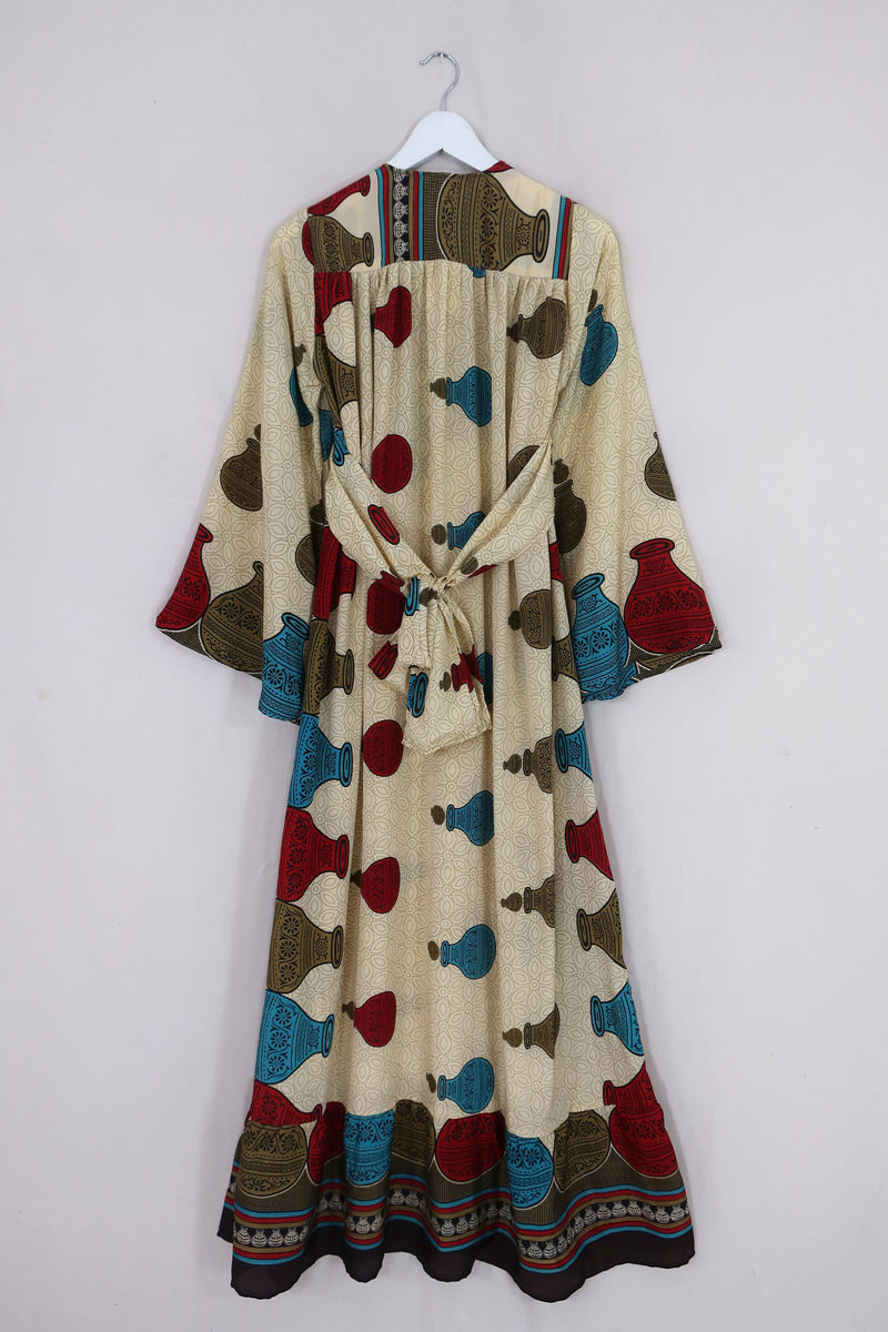 Lunar Maxi Dress - Vintage Sari - Honey Pot Print - Size XS