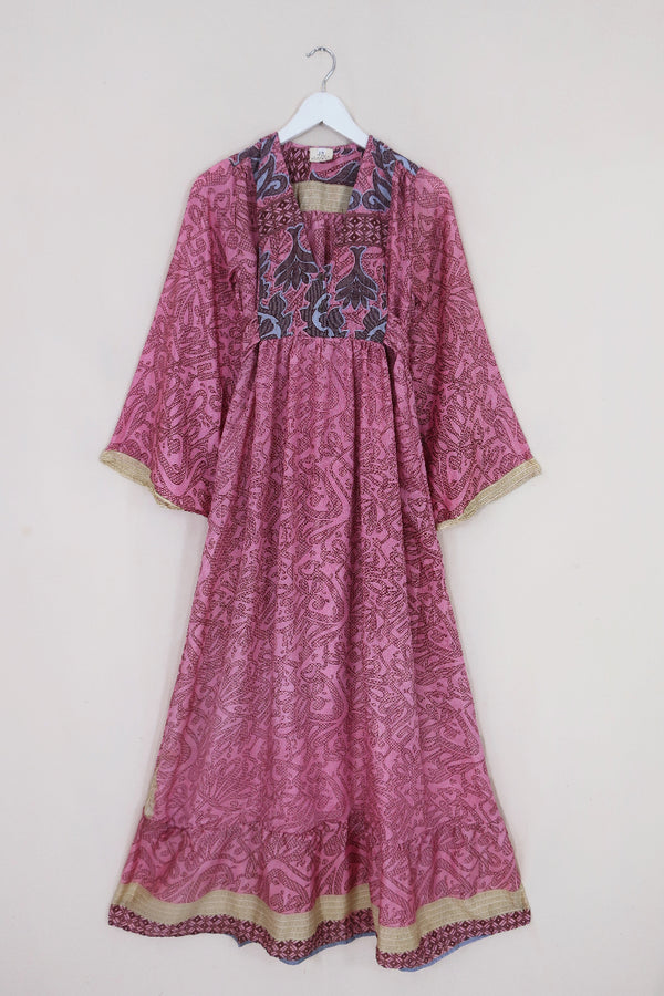 Lunar Maxi Dress - Vintage Sari - Dusty Rose Mirage - Size XS Petite