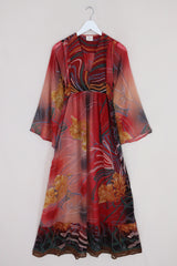 Lunar Maxi Dress - Vintage Sari - Earth Red Shimmer - Size XS