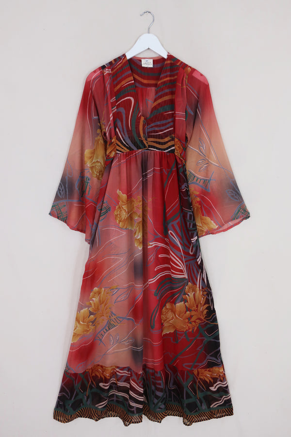 Lunar Maxi Dress - Vintage Sari - Earth Red Shimmer - Size XS