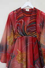 Lunar Maxi Dress - Vintage Sari - Earth Red Shimmer - Size XS