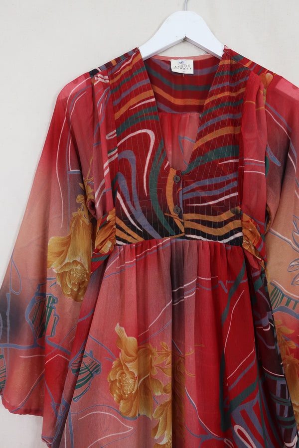 Lunar Maxi Dress - Vintage Sari - Earth Red Shimmer - Size XS