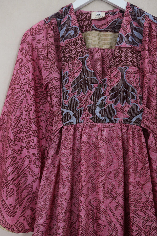 Lunar Maxi Dress - Vintage Sari - Dusty Rose Mirage - Size XS Petite