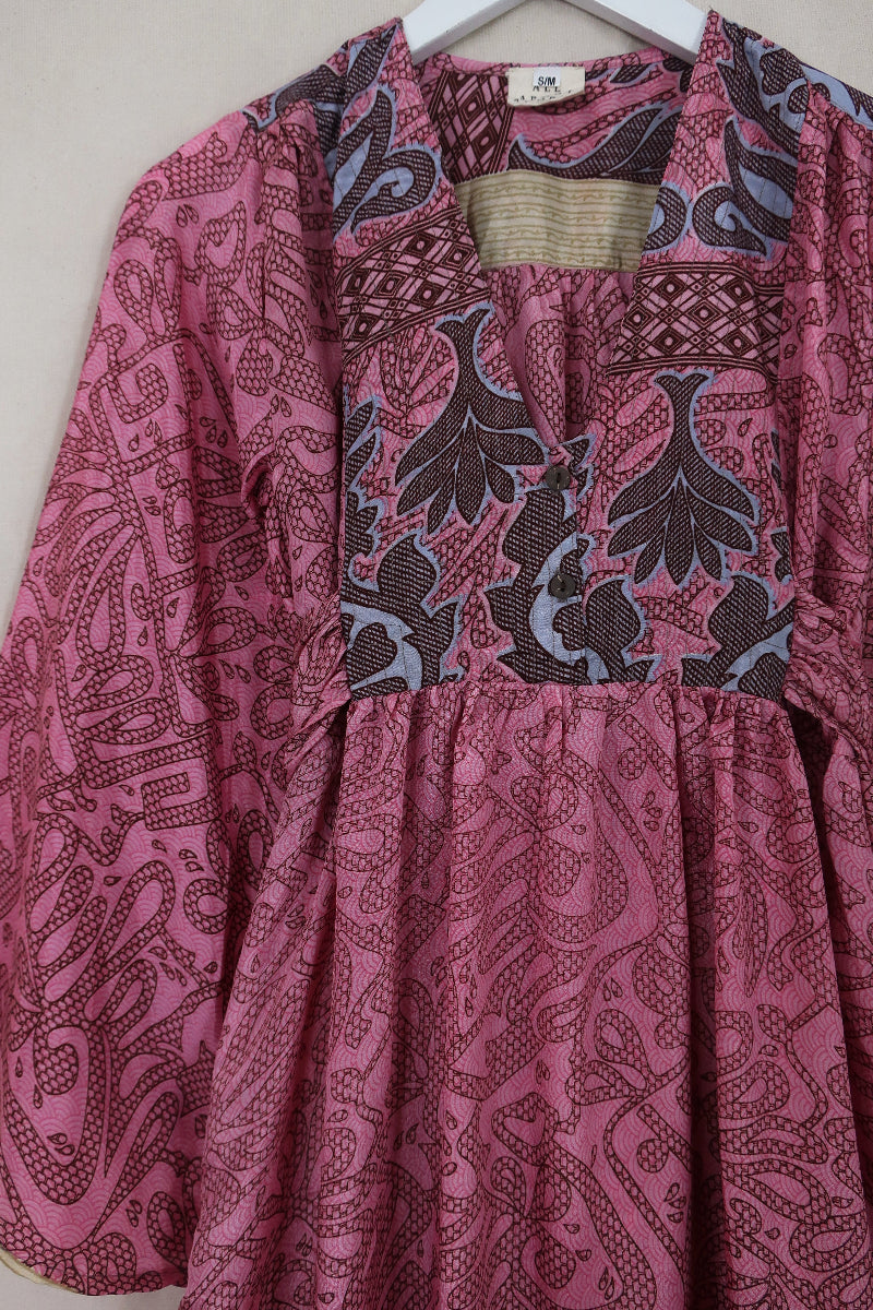 Lunar Maxi Dress - Vintage Sari - Dusty Rose Mirage - Size XS Petite