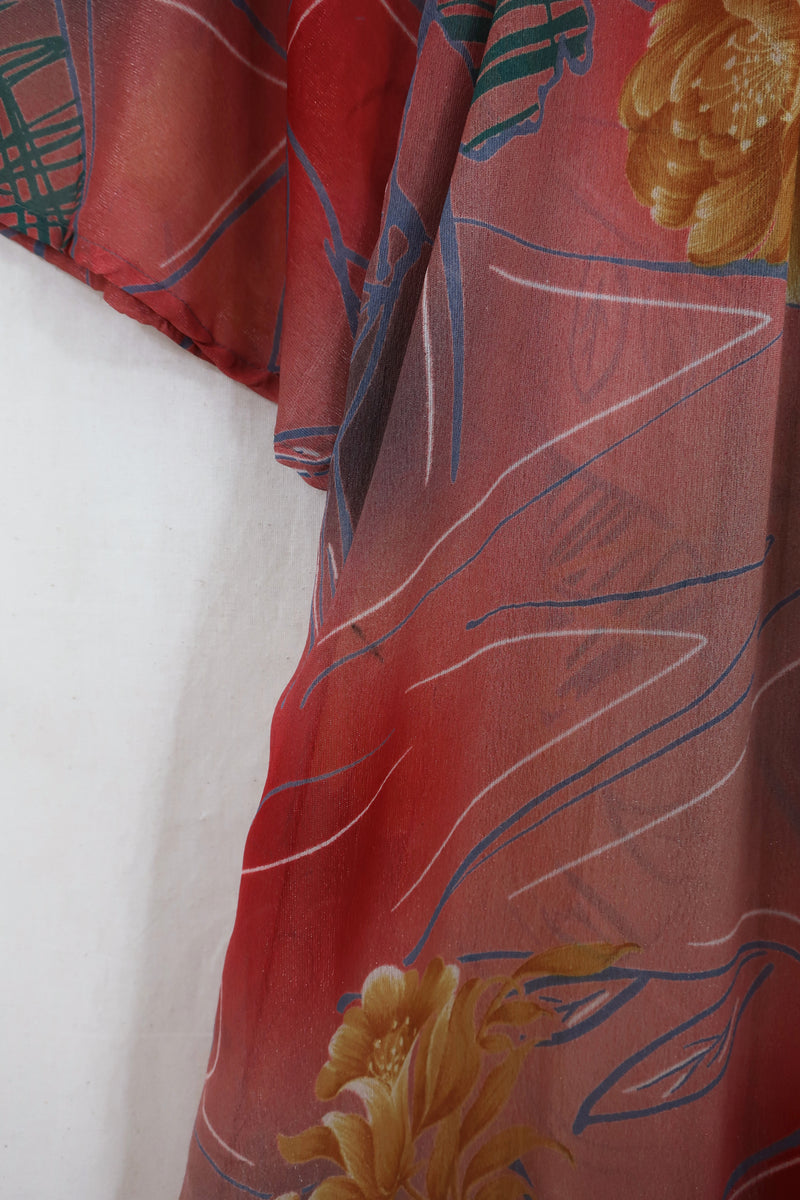 Lunar Maxi Dress - Vintage Sari - Earth Red Shimmer - Size XS