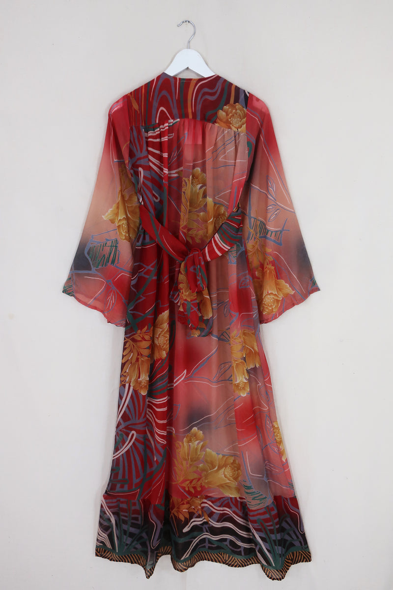 Lunar Maxi Dress - Vintage Sari - Earth Red Shimmer - Size XS