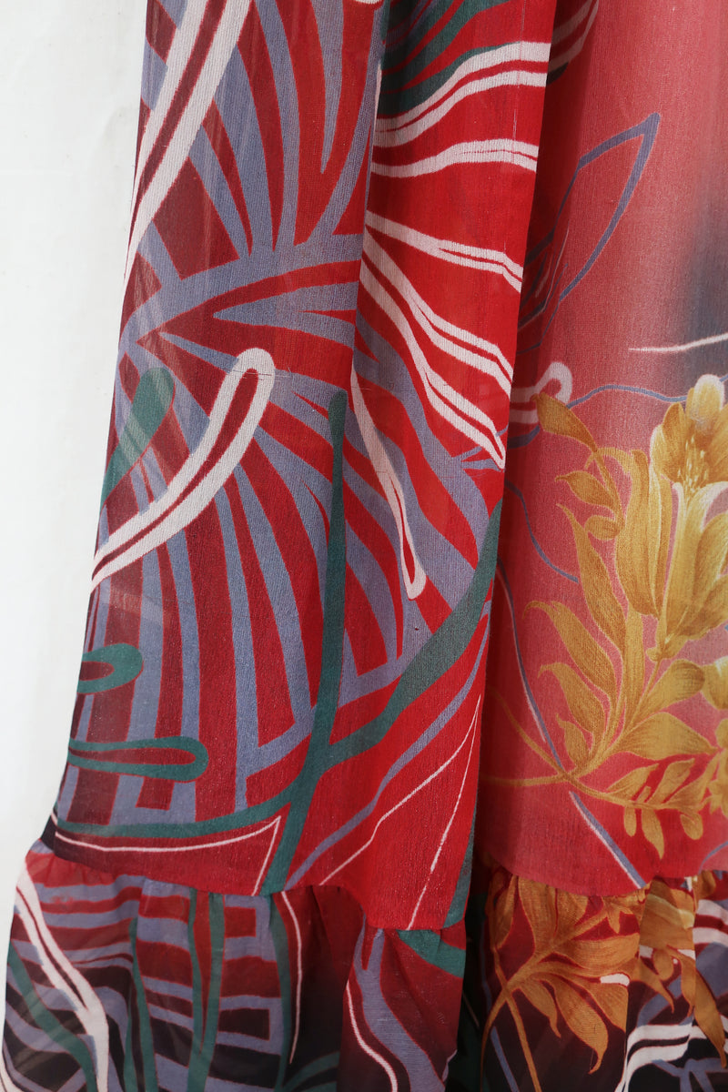 Lunar Maxi Dress - Vintage Sari - Earth Red Shimmer - Size XS