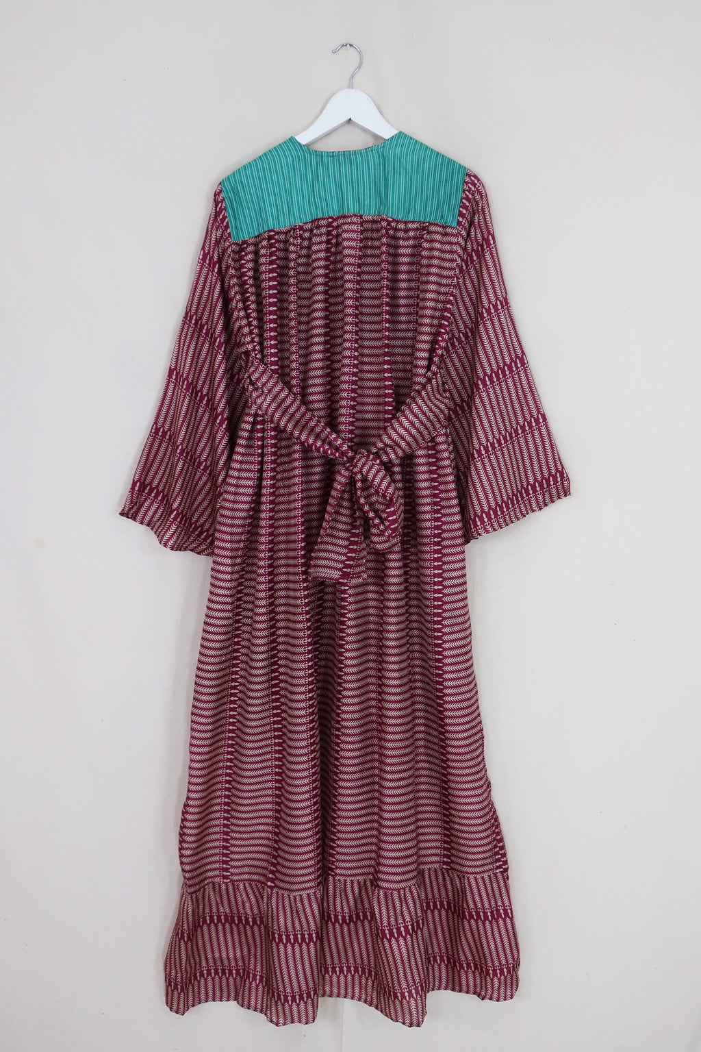 Lunar Maxi Dress - Vintage Sari - Claret Purple Ferns - Size S/M