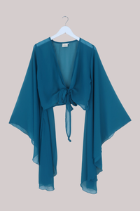 The Madonna Sheer Wrap Top in Lucky Star Blue